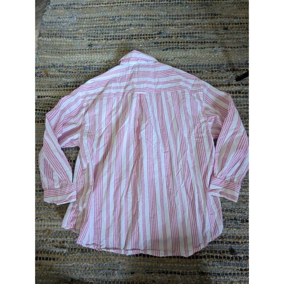 Pink White Striped 100% Cotton Long Sleeve M Button Up Visco Girl Preppy - Picture 5 of 5